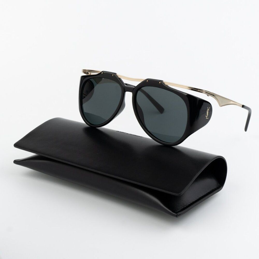 NEW Saint Laurent SLM137 AMELIA 001 Black Gold Grey Unisex Sunglasses